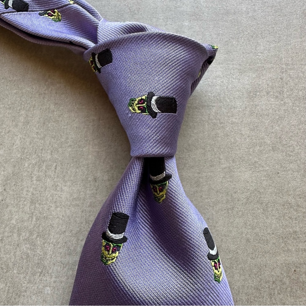 Michael Drake Purple Silk Tie with Skull Motif (Imperfect)